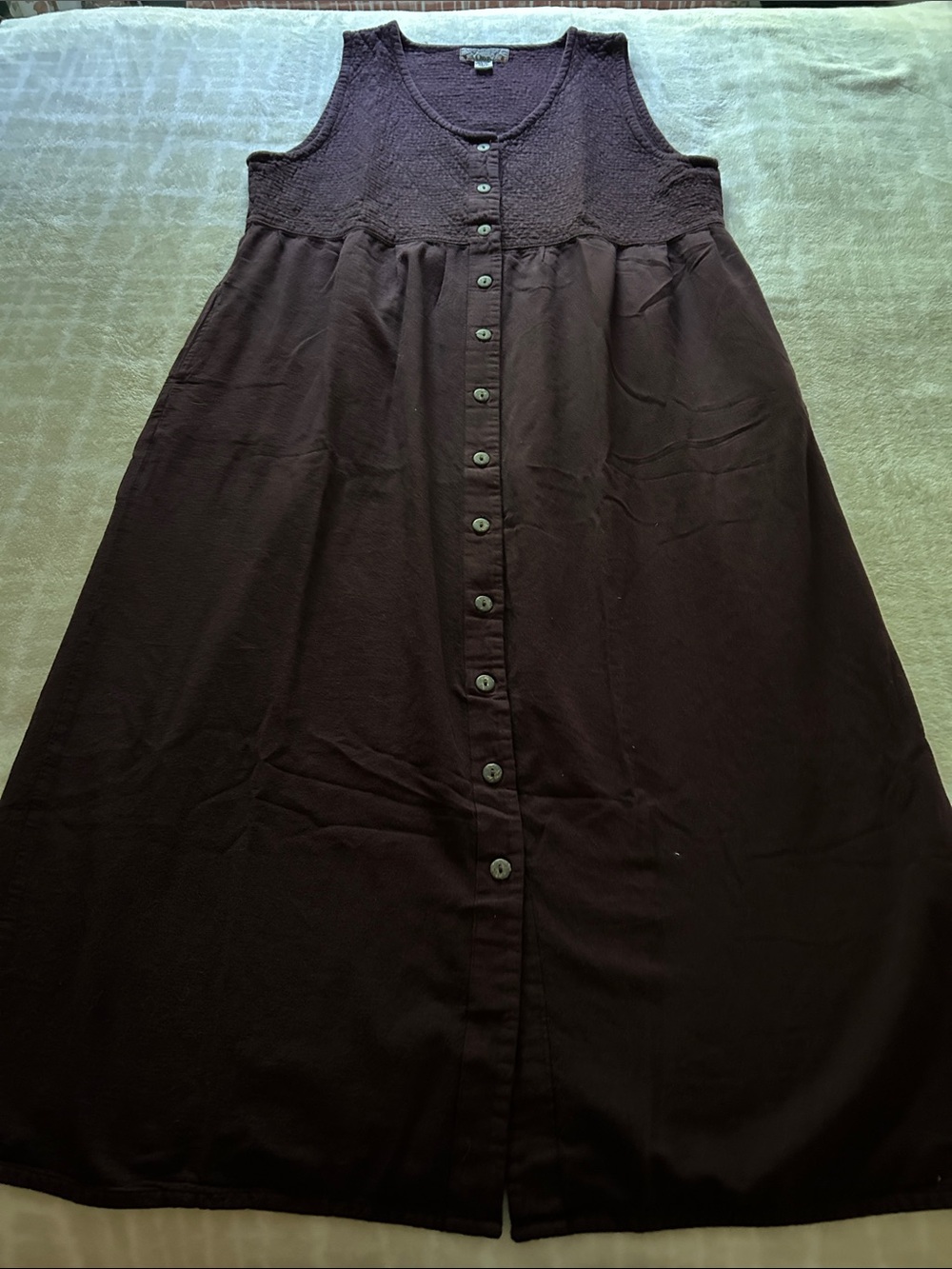 Orvis Women's Plum Sleeveless V-Neck Button-Front Layering Jumper Dress, Size L - Picture 3 of 10